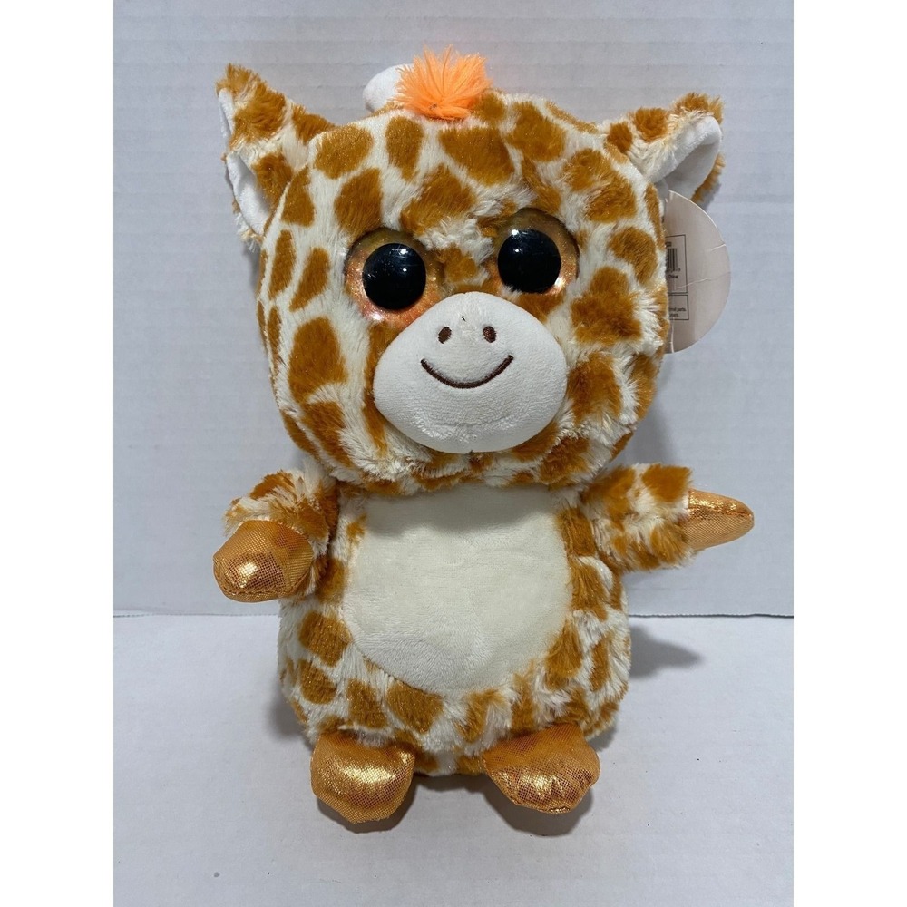 Nanco Plush Giraffe Big Eyes Sparkle Hooves Orange Mane Gold Brown Small NEW